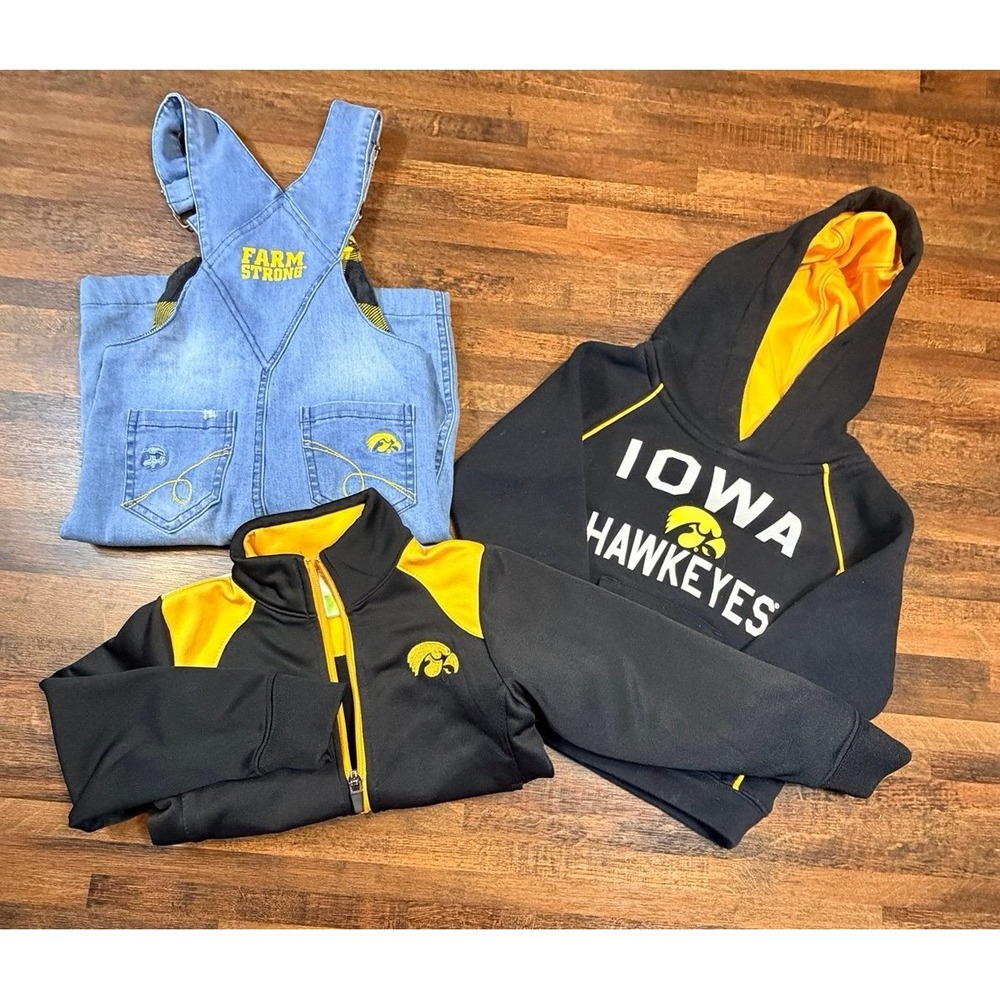 Iowa Hawkeye toddler lot.  Farm strong, overalls hoodie and jacket size 12/24 mo